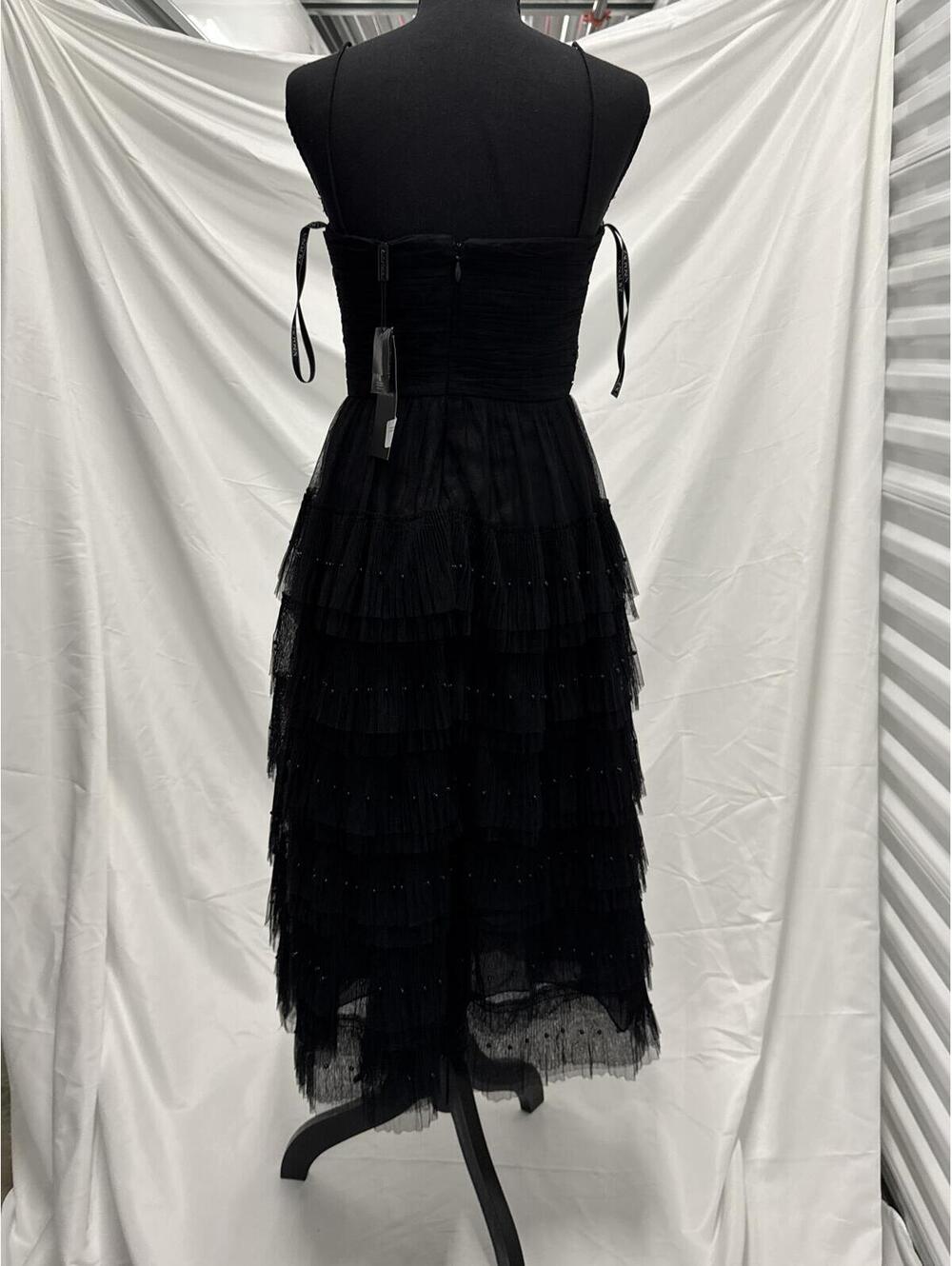 Black Strapless Ruffled Midi Dress